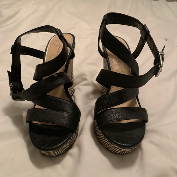 Jessica Simpson Black and White Wedge Sandals - Picture 2 of 2